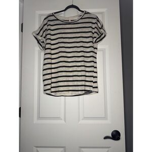 Hailey And Co Short Cuff Sleeve Striped Top Large Black Cream Nwt 34
